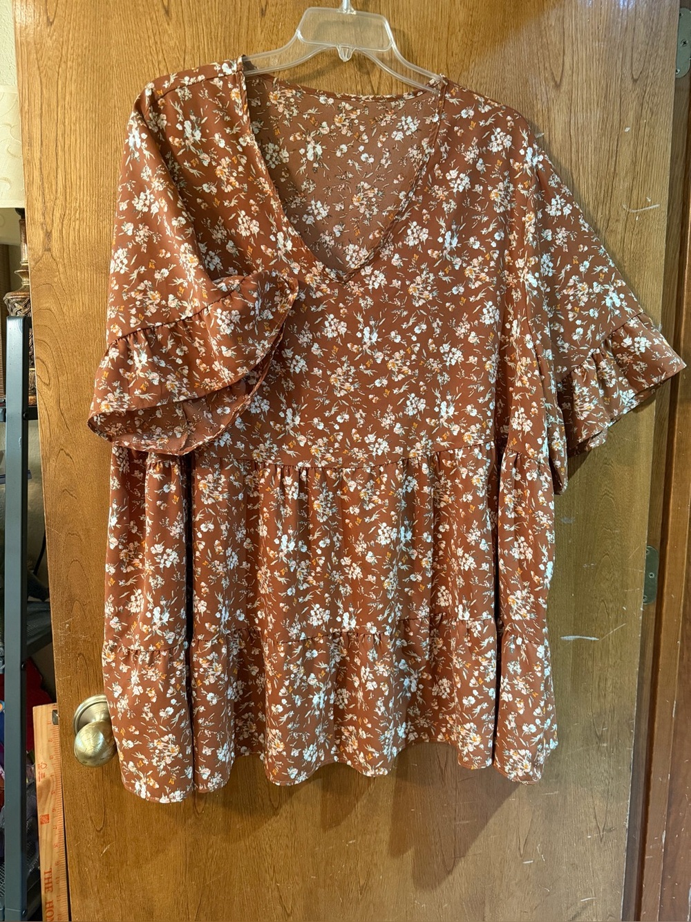 Tunic/Short Breezy Dress Soft, V Neck, Bell Sleeves, Teirred